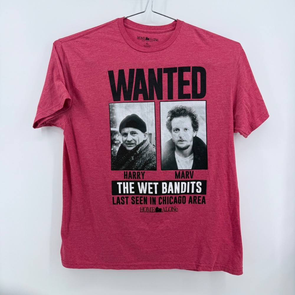Home Alone Graphic T-Shirt Mens XL Wet Bandits Poly Cotton Red Solid